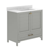Haven 36" Bathroom Vanity with Sink, Storage Cabinet with Gold Hardware, Soft Close Doors and Bottom Drawer, Carrara Marble Finish Countertop, Gray