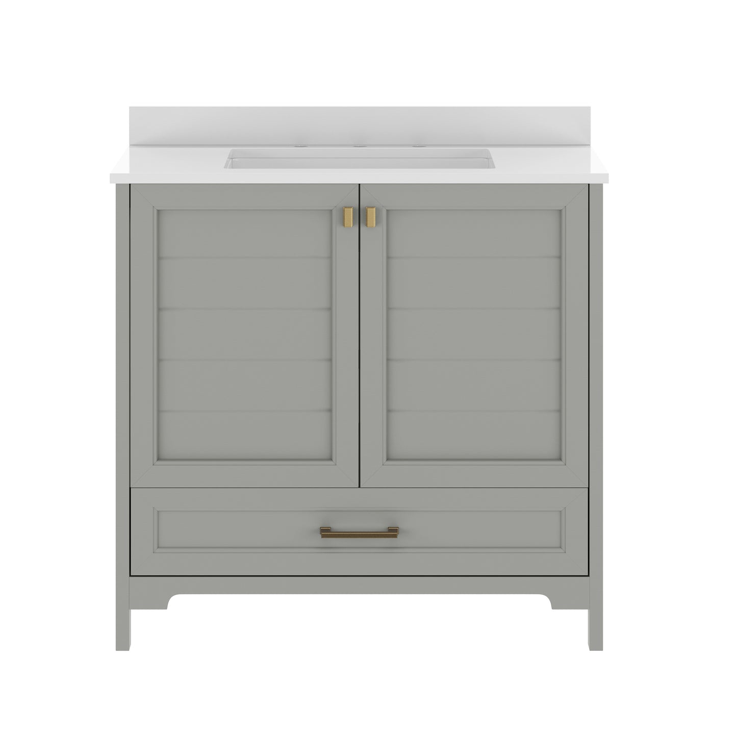 Haven 36" Bathroom Vanity with Sink, Storage Cabinet with Gold Hardware, Soft Close Doors and Bottom Drawer, Carrara Marble Finish Countertop, Gray