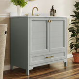 Haven 36" Bathroom Vanity with Sink, Storage Cabinet with Gold Hardware, Soft Close Doors and Bottom Drawer, Carrara Marble Finish Countertop, Gray