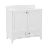 Haven 36 Inch Bathroom Vanity with Sink, Storage Cabinet with Soft Close Doors and Bottom Drawer, Carrara Marble Finish Countertop, White