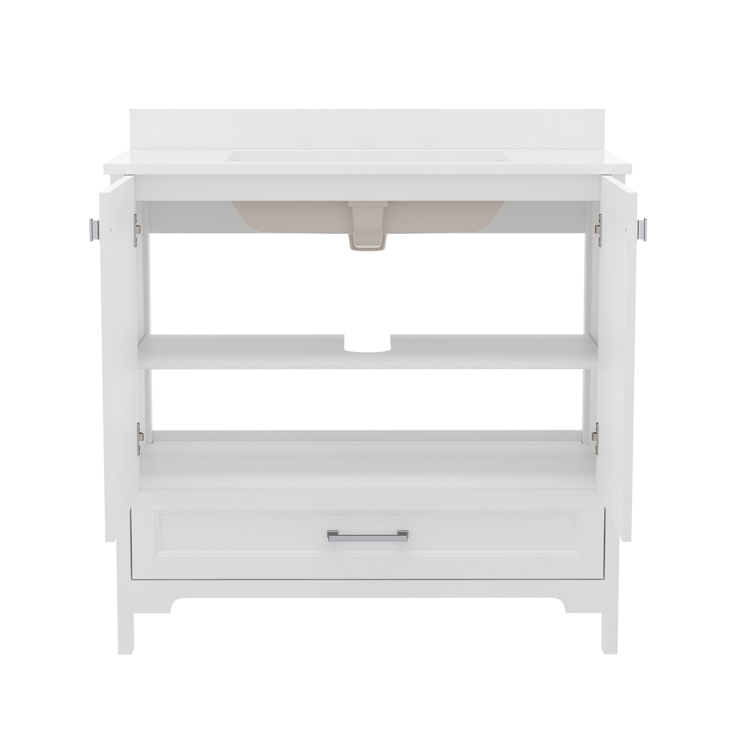Haven 36 Inch Bathroom Vanity with Sink, Storage Cabinet with Soft Close Doors and Bottom Drawer, Carrara Marble Finish Countertop, White