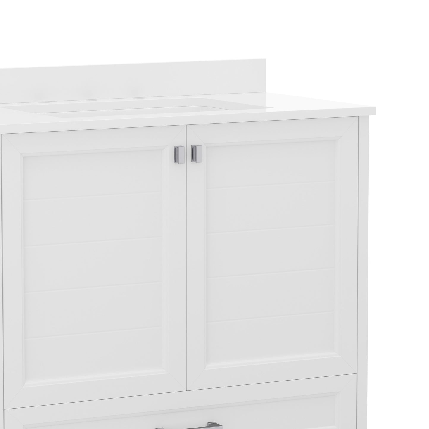 Haven 36 Inch Bathroom Vanity with Sink, Storage Cabinet with Soft Close Doors and Bottom Drawer, Carrara Marble Finish Countertop, White