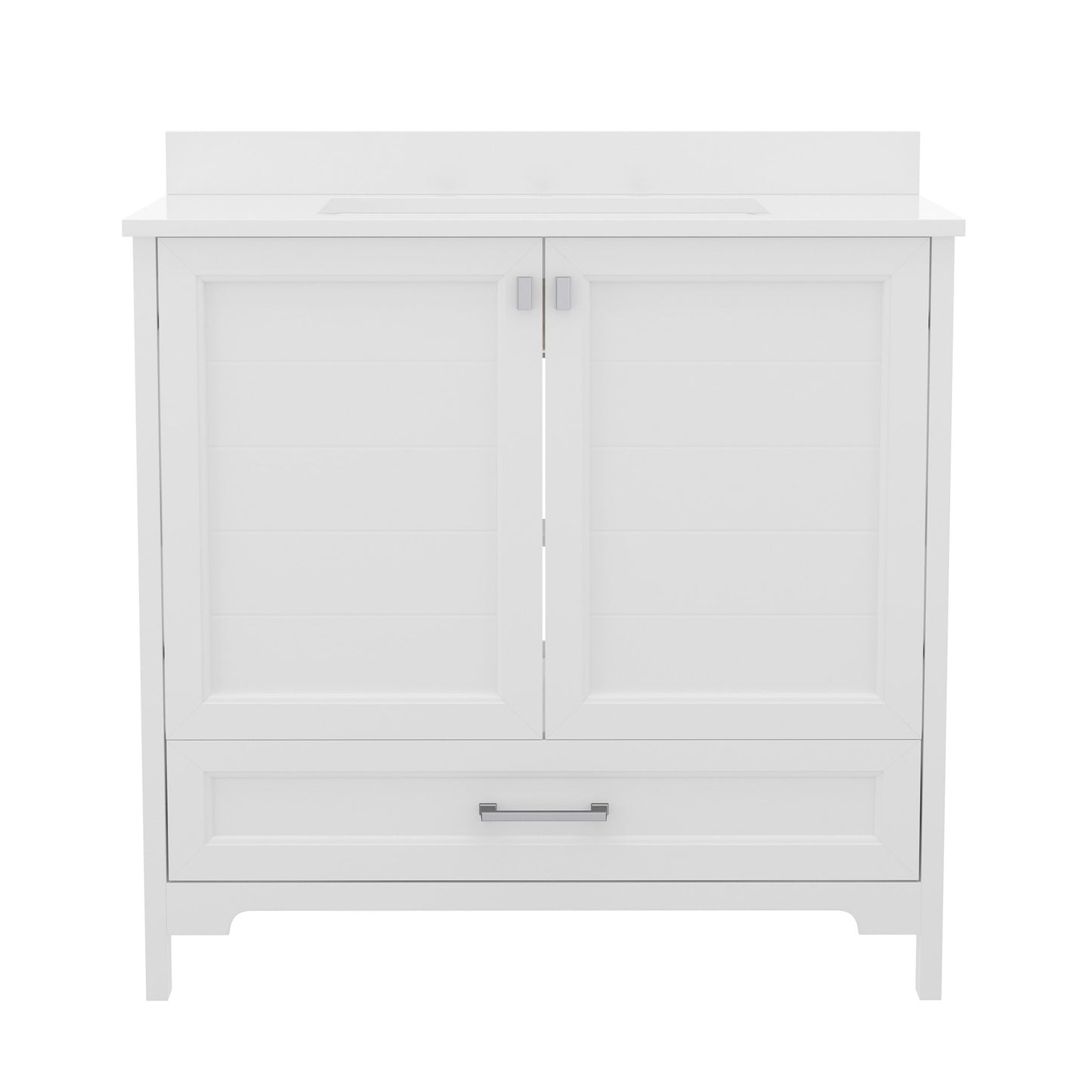 Haven 36 Inch Bathroom Vanity with Sink, Storage Cabinet with Soft Close Doors and Bottom Drawer, Carrara Marble Finish Countertop, White