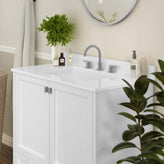 Haven 36 Inch Bathroom Vanity with Sink, Storage Cabinet with Soft Close Doors and Bottom Drawer, Carrara Marble Finish Countertop, White