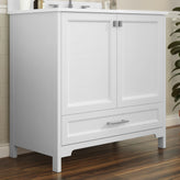 Haven 36 Inch Bathroom Vanity with Sink, Storage Cabinet with Soft Close Doors and Bottom Drawer, Carrara Marble Finish Countertop, White