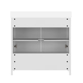 Haven 36" Bathroom Vanity with Sink, Storage Cabinet with Black Hardware, Soft Close Doors and Bottom Drawer, Carrara Marble Finish Countertop, White