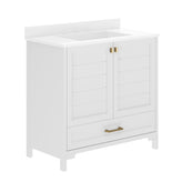 Haven 36" Bathroom Vanity with Sink, Storage Cabinet with Gold Hardware, Soft Close Doors and Bottom Drawer, Carrara Marble Finish Countertop, White