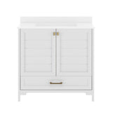 Haven 36" Bathroom Vanity with Sink, Storage Cabinet with Gold Hardware, Soft Close Doors and Bottom Drawer, Carrara Marble Finish Countertop, White
