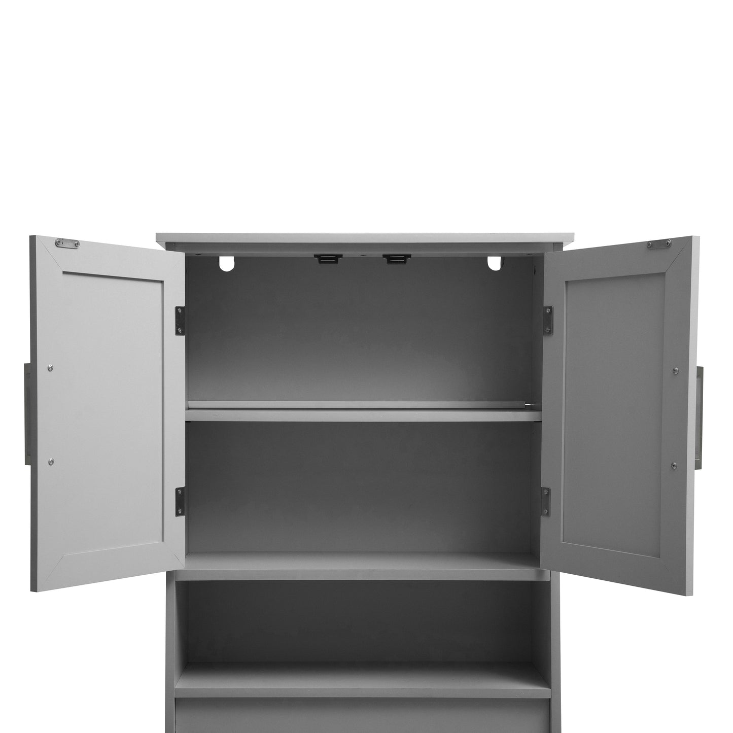 Vega Over the Toilet Bathroom Storage Cabinet Organizer with 2 Magnetic Closure Doors, Adjustable Cabinet Shelf, and Open Lower Shelf in Gray