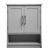 Vega Over the Toilet Bathroom Storage Cabinet Organizer with 2 Magnetic Closure Doors, Adjustable Cabinet Shelf, and Open Lower Shelf in Gray