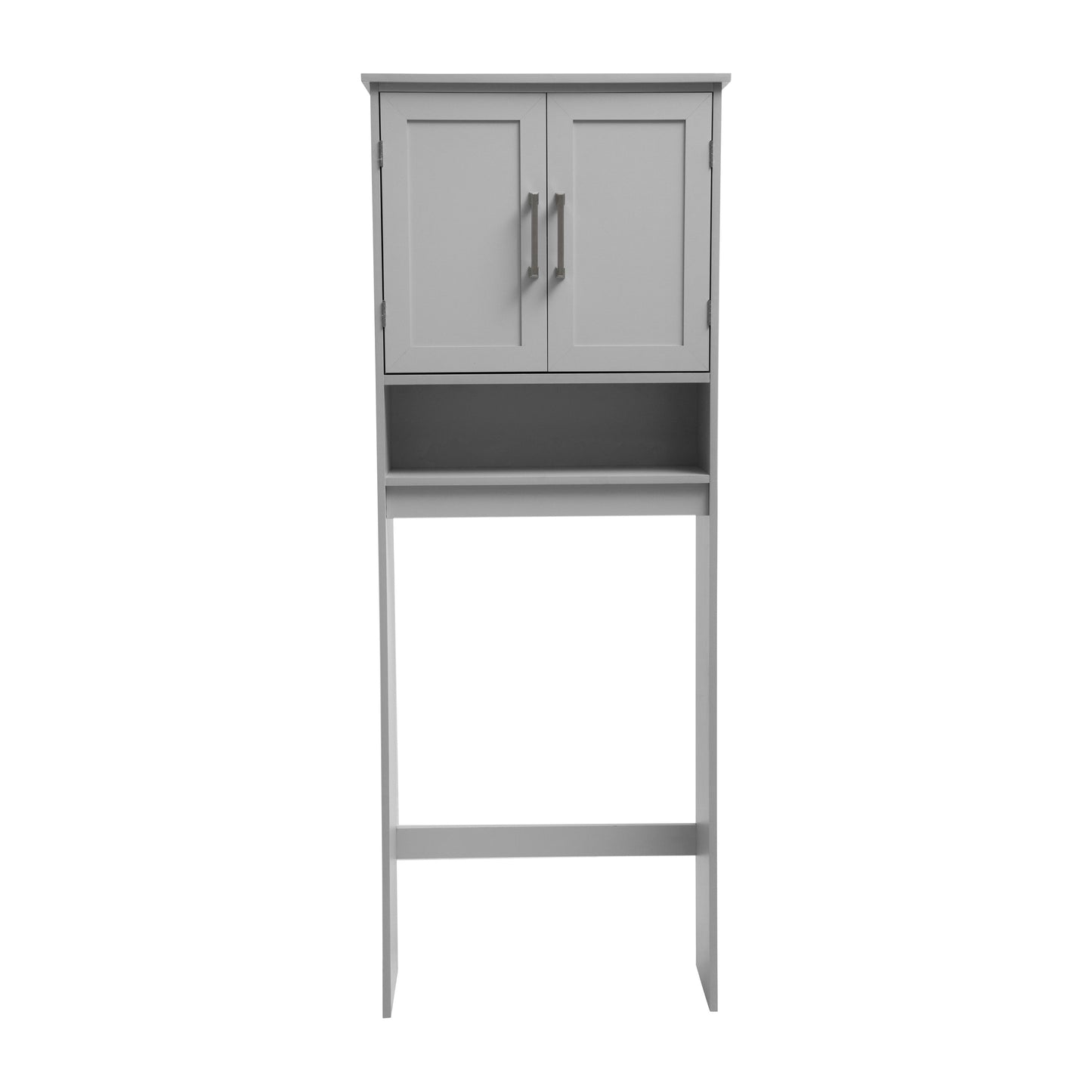Vega Over the Toilet Bathroom Storage Cabinet Organizer with 2 Magnetic Closure Doors, Adjustable Cabinet Shelf, and Open Lower Shelf in Gray