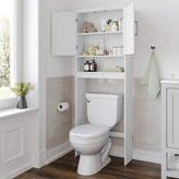 Vega Over the Toilet Bathroom Storage Cabinet Organizer with 2 Magnetic Closure Doors, Adjustable Cabinet Shelf, and Open Lower Shelf in White