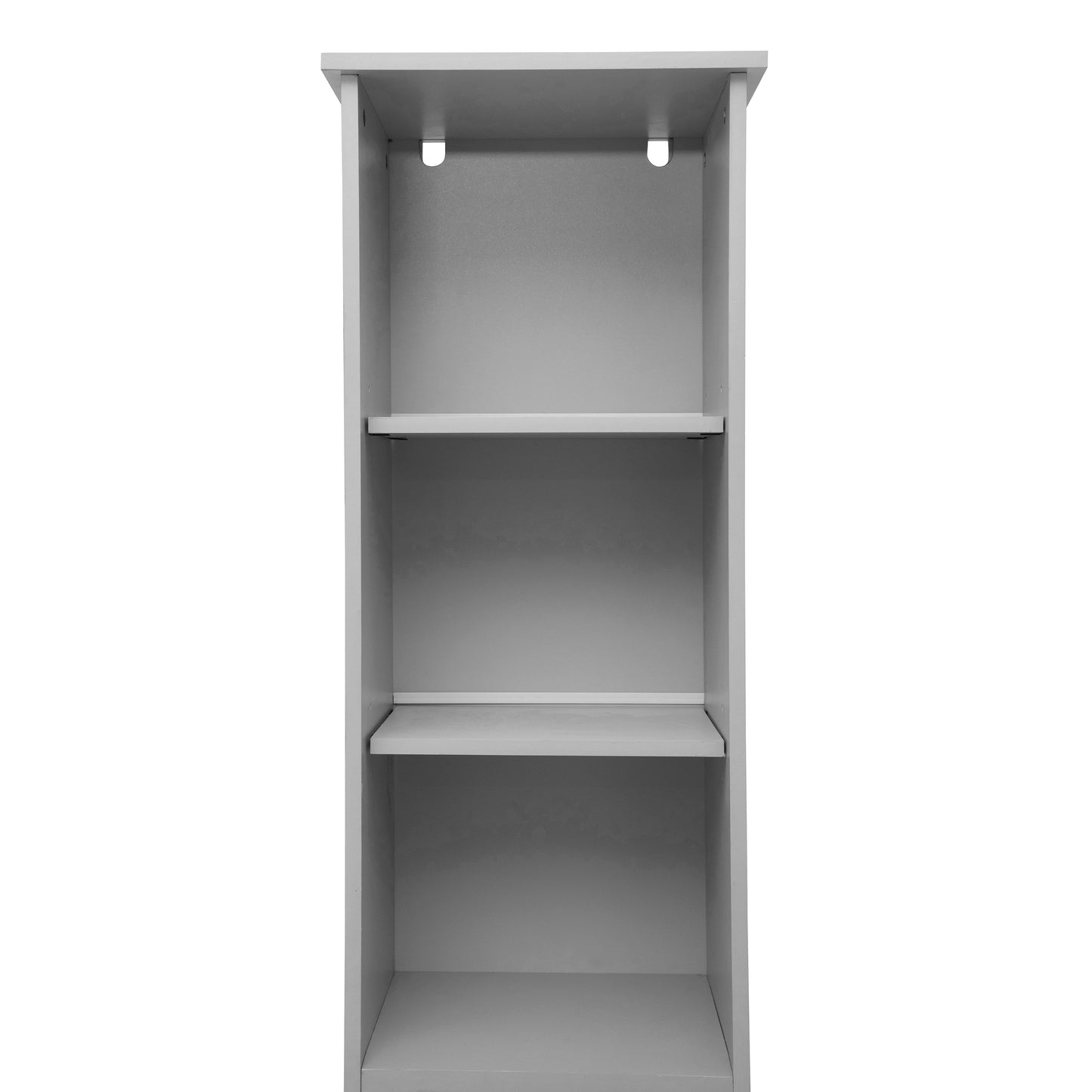Vega Freestanding Linen Tower Storage Cabinet with Magnetic Close Door, In-Cabinet Adjustable Shelf, and 3 Upper Open Shelves in Gray