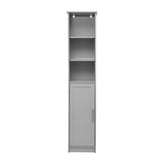 Vega Freestanding Linen Tower Storage Cabinet with Magnetic Close Door, In-Cabinet Adjustable Shelf, and 3 Upper Open Shelves in Gray