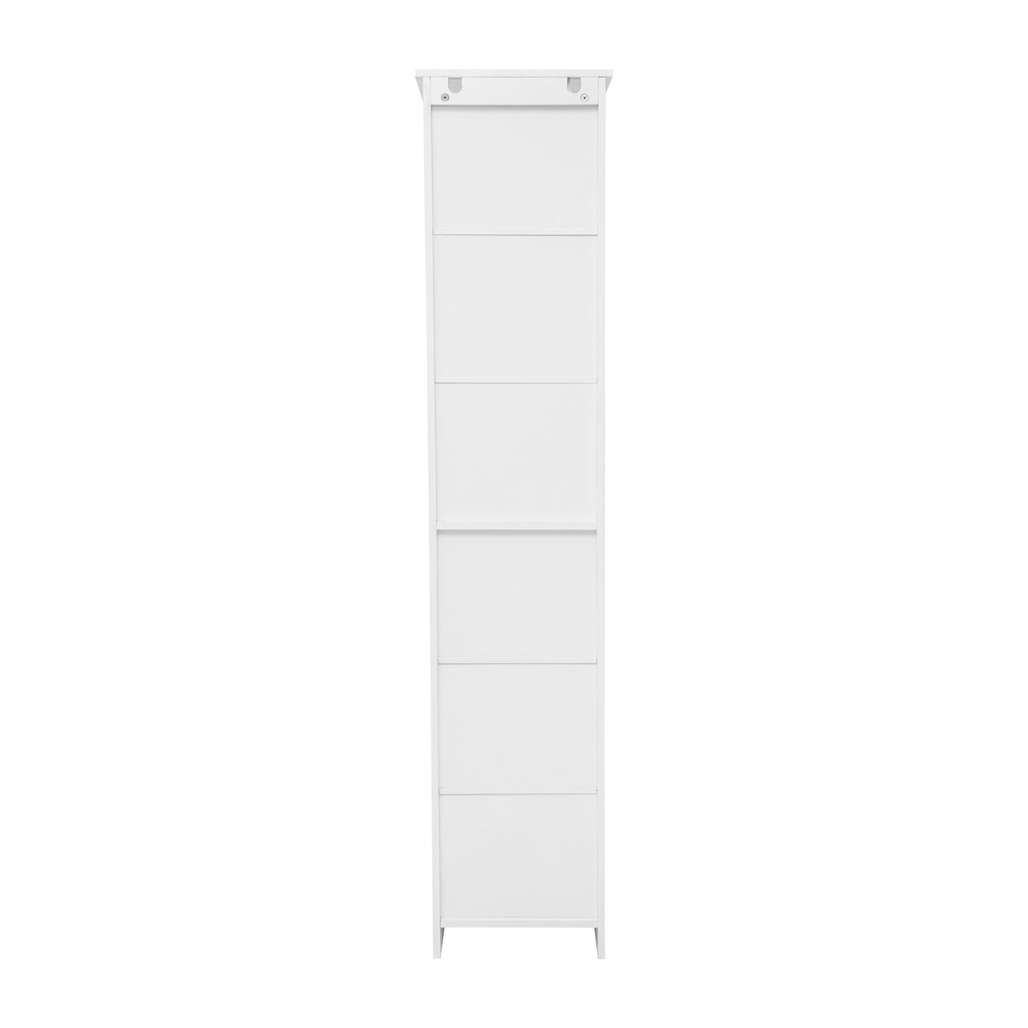 Vega Freestanding Linen Tower Storage Cabinet with Magnetic Close Door, In-Cabinet Adjustable Shelf, and 3 Upper Open Shelves in White