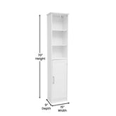 Vega Freestanding Linen Tower Storage Cabinet with Magnetic Close Door, In-Cabinet Adjustable Shelf, and 3 Upper Open Shelves in White