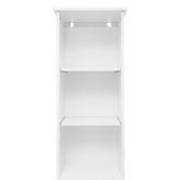 Vega Freestanding Linen Tower Storage Cabinet with Magnetic Close Door, In-Cabinet Adjustable Shelf, and 3 Upper Open Shelves in White