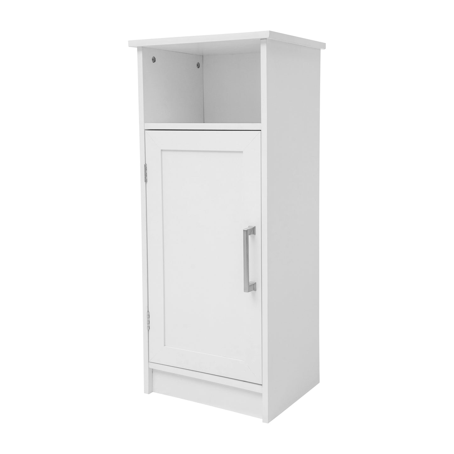 Vega Bathroom Storage Cabinet Organizer with Magnetic Closure Door, In-Cabinet Adjustable Shelf, and Upper Open Shelf in White