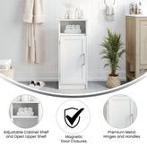 Vega Bathroom Storage Cabinet Organizer with Magnetic Closure Door, In-Cabinet Adjustable Shelf, and Upper Open Shelf in White