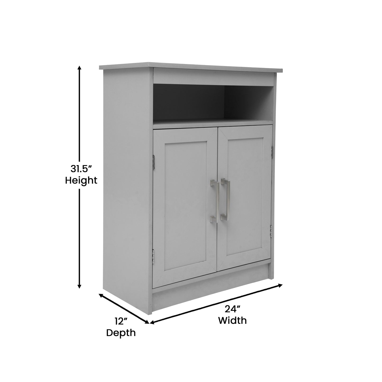 Vega Bathroom Storage Cabinet Organizer with Two Magnetic Closure Doors, In-Cabinet Adjustable Shelf, and Upper Open Shelf in Gray