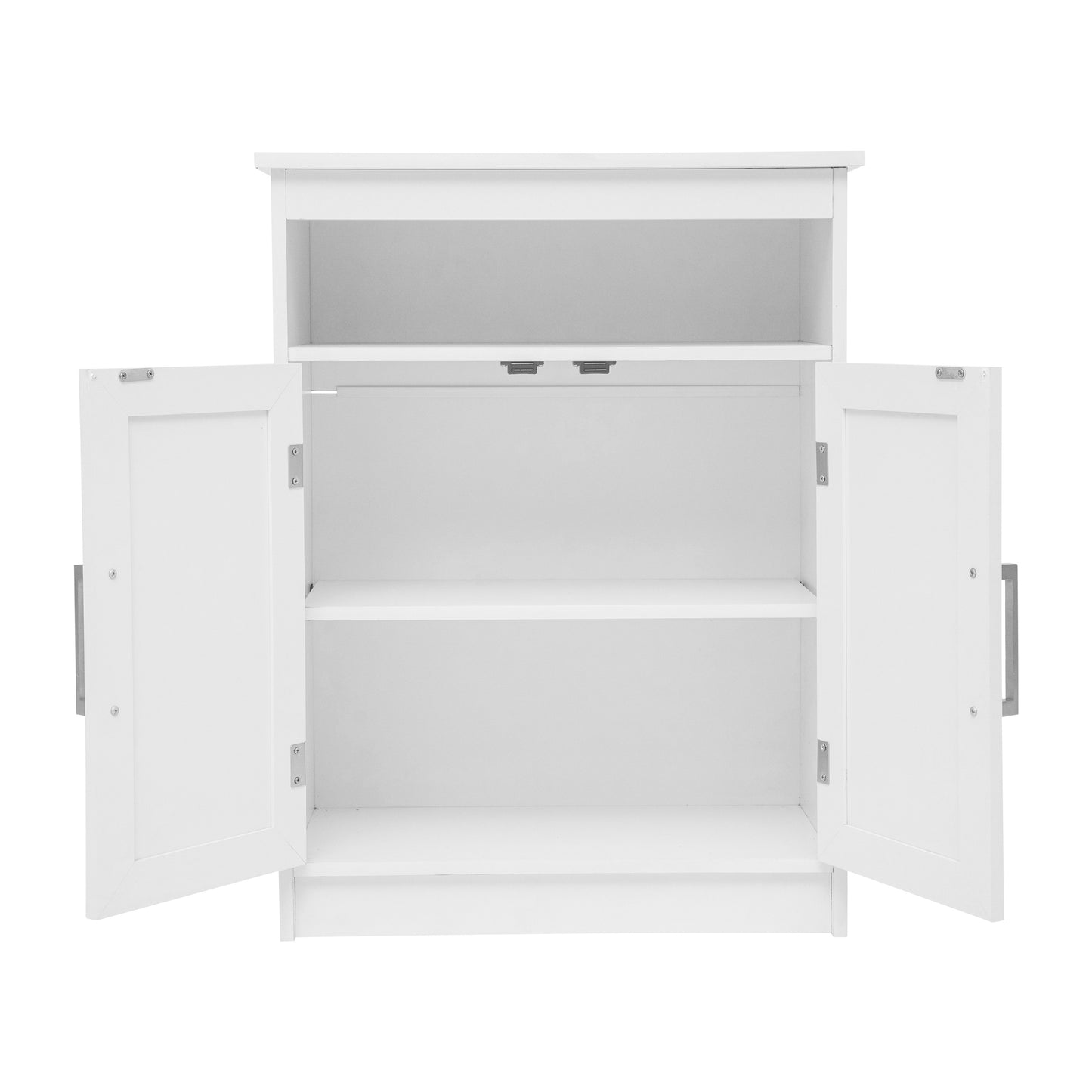 Vega Bathroom Storage Cabinet Organizer with Two Magnetic Closure Doors, In-Cabinet Adjustable Shelf, and Upper Open Shelf in White