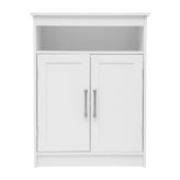 Vega Bathroom Storage Cabinet Organizer with Two Magnetic Closure Doors, In-Cabinet Adjustable Shelf, and Upper Open Shelf in White