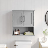 Vega Wall Mounted Bathroom Medicine Cabinet Storage Organizer with Two Magnetic Closure Doors, Adjustable Shelf, and Lower Open Shelf in Gray