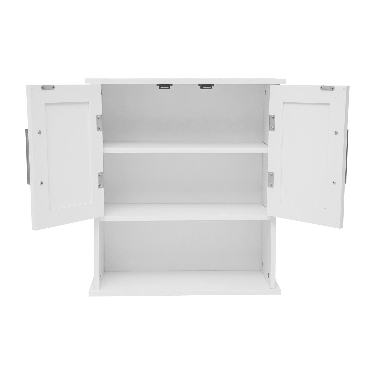 Vega Wall Mounted Bathroom Medicine Cabinet Storage Organizer with Two Magnetic Closure Doors, Adjustable Shelf, and Lower Open Shelf in White