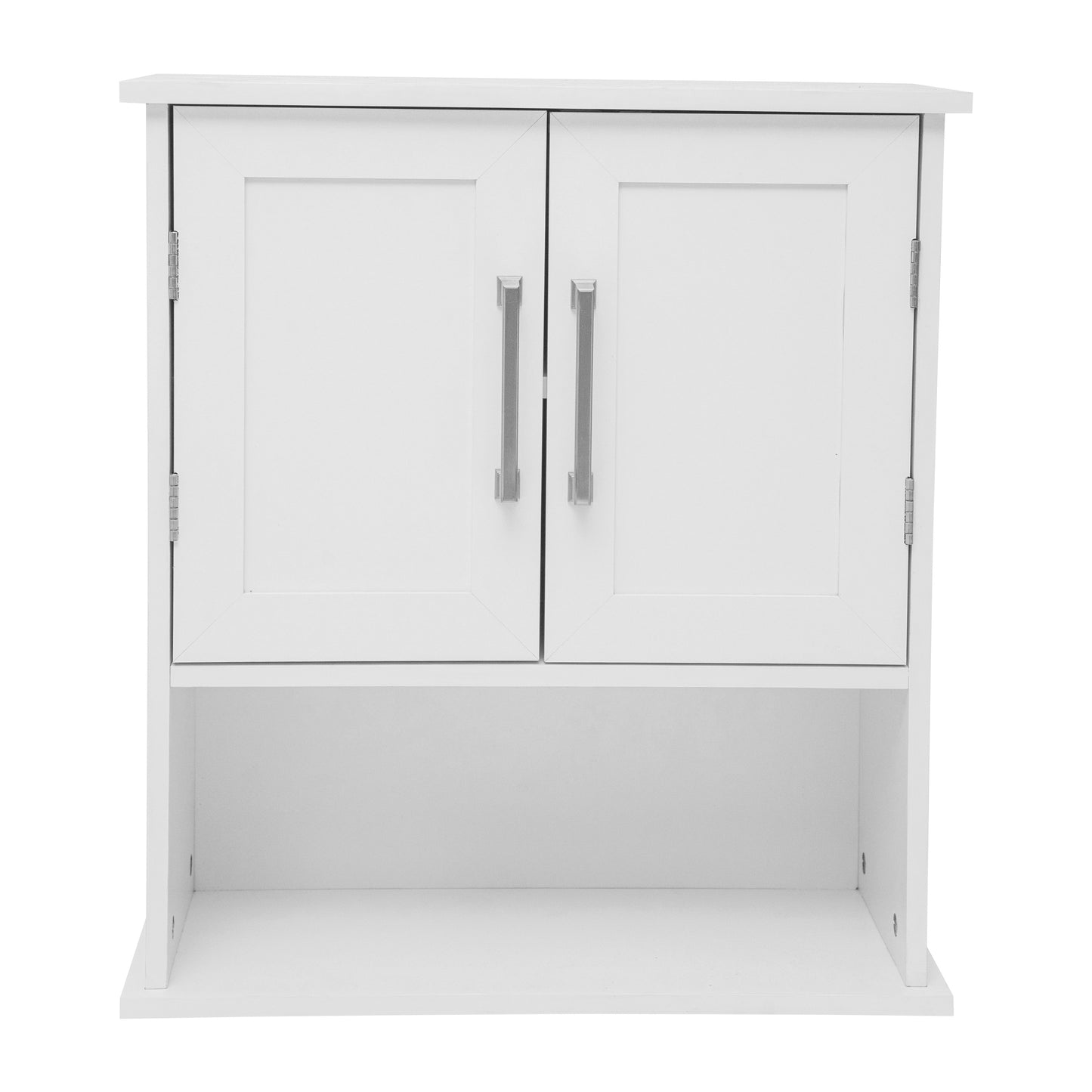 Vega Wall Mounted Bathroom Medicine Cabinet Storage Organizer with Two Magnetic Closure Doors, Adjustable Shelf, and Lower Open Shelf in White