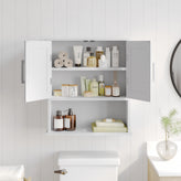 Vega Wall Mounted Bathroom Medicine Cabinet Storage Organizer with Two Magnetic Closure Doors, Adjustable Shelf, and Lower Open Shelf in White
