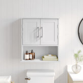 Vega Wall Mounted Bathroom Medicine Cabinet Storage Organizer with Two Magnetic Closure Doors, Adjustable Shelf, and Lower Open Shelf in White