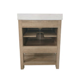 Vega 24 Inch Bathroom Vanity with Sink Combo, Storage Cabinet with Soft Close Doors and Open Shelf, Carrara Marble Finish Countertop, Brown/White