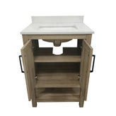 Vega 24 Inch Bathroom Vanity with Sink Combo, Storage Cabinet with Soft Close Doors and Open Shelf, Carrara Marble Finish Countertop, Brown/White