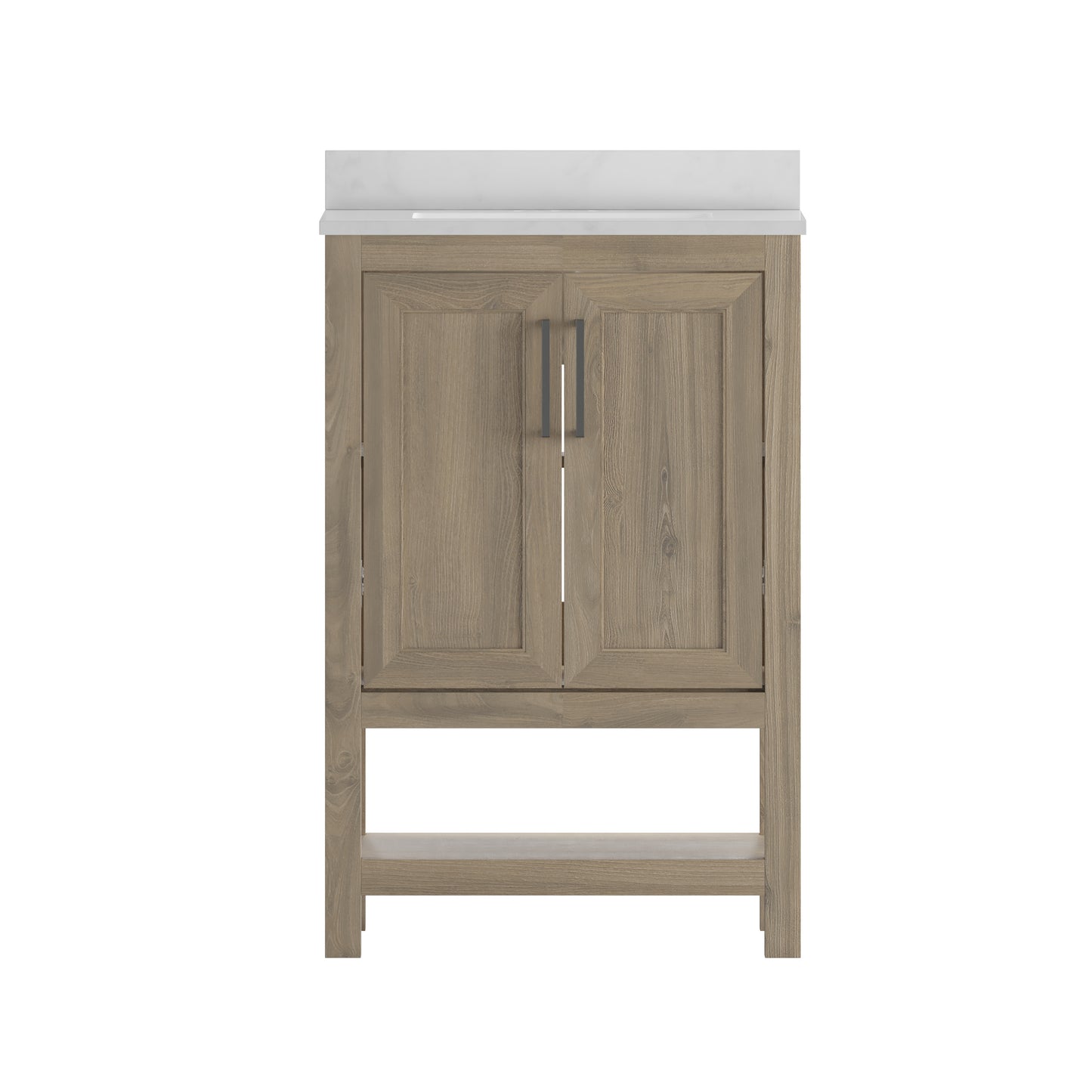Vega 24 Inch Bathroom Vanity with Sink Combo, Storage Cabinet with Soft Close Doors and Open Shelf, Carrara Marble Finish Countertop, Brown/White