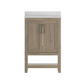 Vega 24 Inch Bathroom Vanity with Sink Combo, Storage Cabinet with Soft Close Doors and Open Shelf, Carrara Marble Finish Countertop, Brown/White