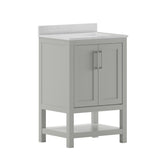 Vega 24 Inch Bathroom Vanity with Sink Combo, Storage Cabinet with Soft Close Doors and Open Shelf, Carrara Marble Finish Countertop, Gray/White
