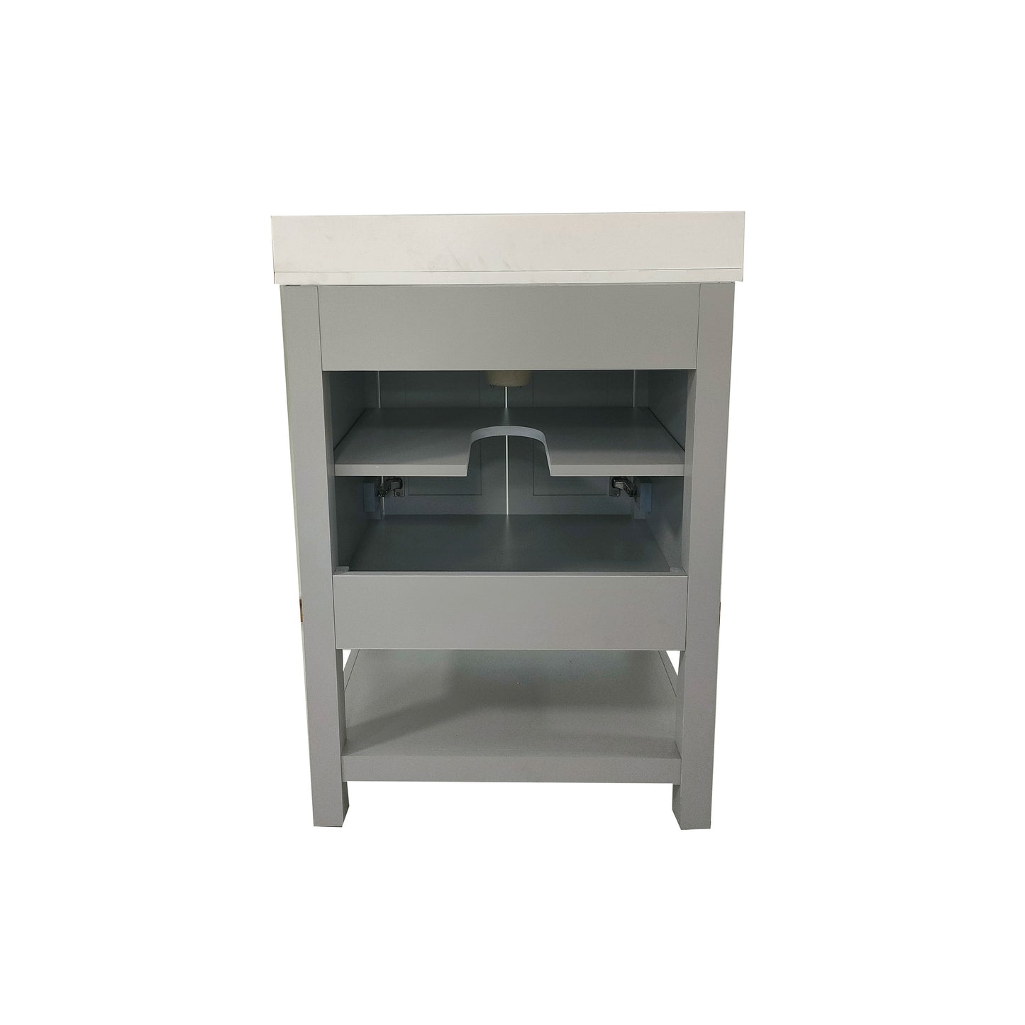 Vega 24 Inch Bathroom Vanity with Sink Combo, Storage Cabinet with Soft Close Doors and Open Shelf, Carrara Marble Finish Countertop, Gray/White