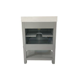 Vega 24 Inch Bathroom Vanity with Sink Combo, Storage Cabinet with Soft Close Doors and Open Shelf, Carrara Marble Finish Countertop, Gray/White