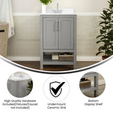 Vega 24 Inch Bathroom Vanity with Sink Combo, Storage Cabinet with Soft Close Doors and Open Shelf, Carrara Marble Finish Countertop, Gray/White