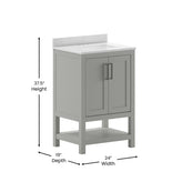 Vega 24 Inch Bathroom Vanity with Sink Combo, Storage Cabinet with Soft Close Doors and Open Shelf, Carrara Marble Finish Countertop, Gray/White