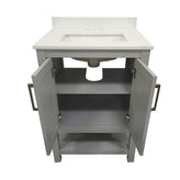 Vega 24 Inch Bathroom Vanity with Sink Combo, Storage Cabinet with Soft Close Doors and Open Shelf, Carrara Marble Finish Countertop, Gray/White