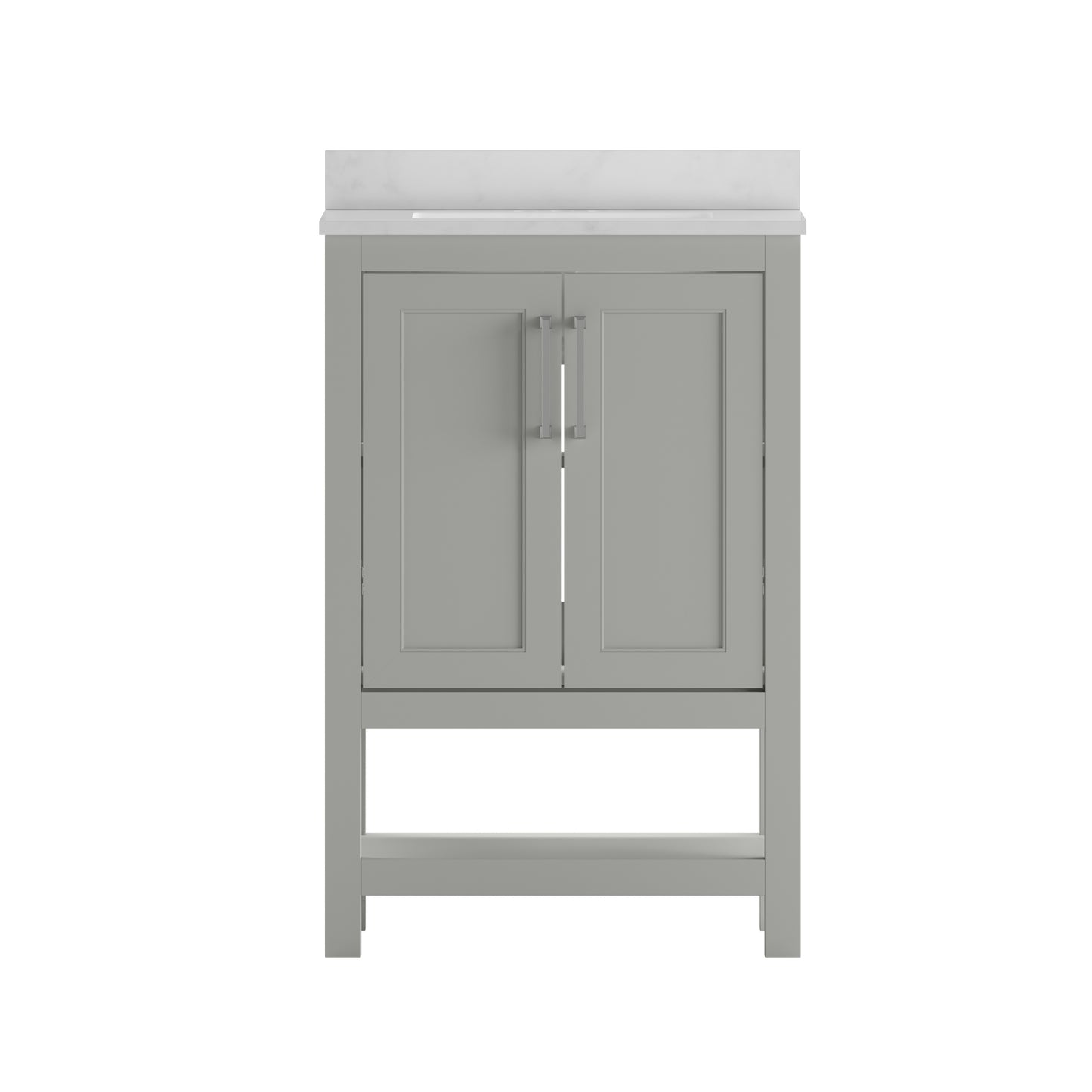 Vega 24 Inch Bathroom Vanity with Sink Combo, Storage Cabinet with Soft Close Doors and Open Shelf, Carrara Marble Finish Countertop, Gray/White