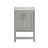 Vega 24 Inch Bathroom Vanity with Sink Combo, Storage Cabinet with Soft Close Doors and Open Shelf, Carrara Marble Finish Countertop, Gray/White