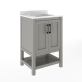 Vega 24" Bathroom Vanity with Sink, Storage Cabinet with Soft Close Doors & Open Shelf, Carrara Marble Finish Counter & Black Hardware, Gray/White