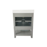 Vega 24" Bathroom Vanity with Sink, Storage Cabinet with Soft Close Doors & Open Shelf, Carrara Marble Finish Counter & Black Hardware, Gray/White
