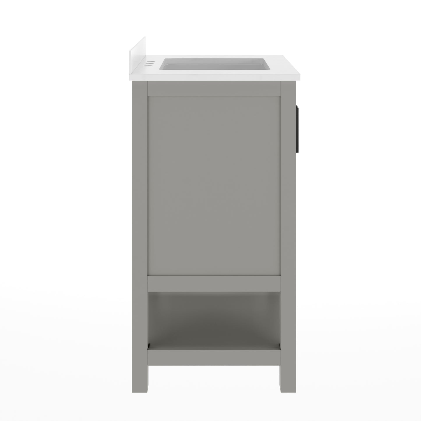 Vega 24" Bathroom Vanity with Sink, Storage Cabinet with Soft Close Doors & Open Shelf, Carrara Marble Finish Counter & Black Hardware, Gray/White