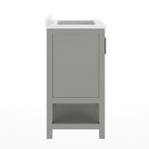 Vega 24" Bathroom Vanity with Sink, Storage Cabinet with Soft Close Doors & Open Shelf, Carrara Marble Finish Counter & Black Hardware, Gray/White