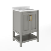 Vega 24" Bathroom Vanity with Sink, Storage Cabinet with Soft Close Doors & Open Shelf, Carrara Marble Finish Counter & Gold Hardware, Gray/White