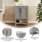 Vega 24" Bathroom Vanity with Sink, Storage Cabinet with Soft Close Doors & Open Shelf, Carrara Marble Finish Counter & Gold Hardware, Gray/White