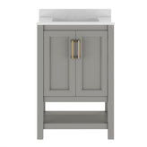 Vega 24" Bathroom Vanity with Sink, Storage Cabinet with Soft Close Doors & Open Shelf, Carrara Marble Finish Counter & Gold Hardware, Gray/White